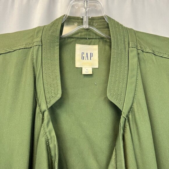 Gap Womens Vest Jacket Green Open Flap Pockets Drawstring Waist Band Collar S - Picture 4 of 11